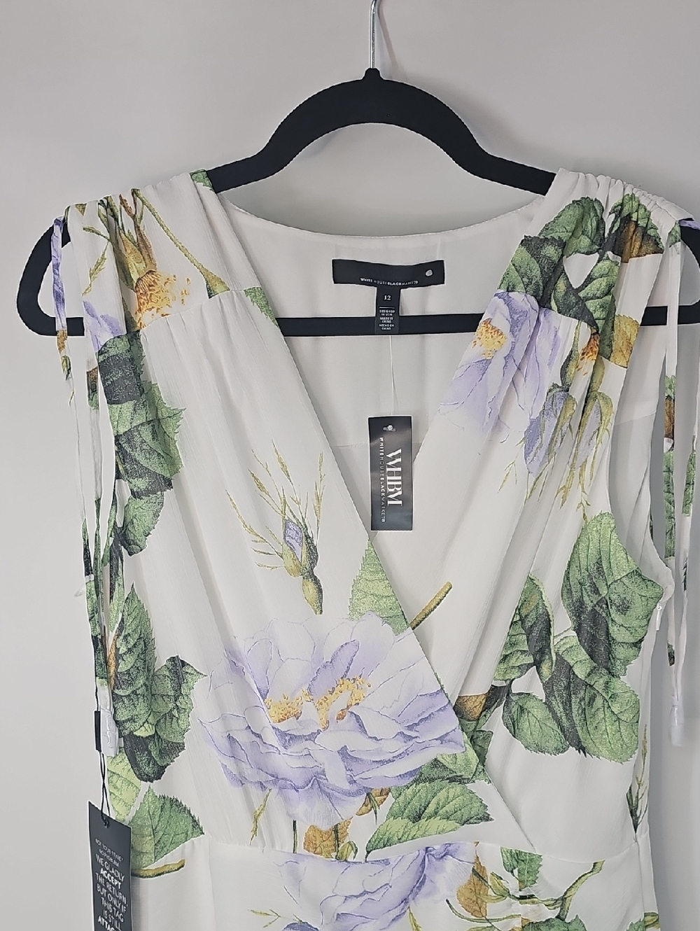 WHBM Elegant White Floral Flowy Rusched Asymmetric Sleeveless Midi Sz:12 - Picture 8 of 16
